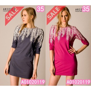 SaLe++ (อก35)  Aries50 A01020119 เดรสคอกลม แขนสามส่วน ลายใบเฟิร์น เรียบดูดีมีสไตล์ ใส่สบายได้หลายโอกาส Lovely-Catty