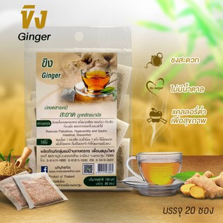 ขิง ชาขิง ginger tea, herbal tea ไม่มีน้ำตาล เครื่องดื่มสมุนไพรเพื่อสุขภาพ บรรจุซองเล็ก 20 ซองชา