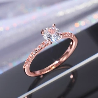 S925 Sterling Silver แหวนเงินประดับเพทายเครื่องประดับสตรี
