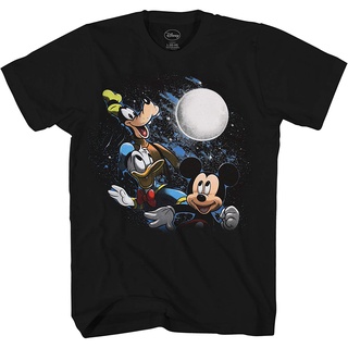 เสื้อยืด พิมพ์ลายกราฟิก Disney Three Trio Moon Mickey Mouse Goofy Donald Duck สําหรับผู้ชาย และผู้ใหญ่