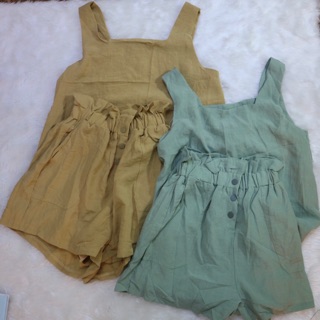 ชุดเซ็ท 2 ชิ้น เสื้อกล้ามกระดุมหลัง + กางเกงเอวสูง สีพื้น