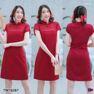 TT16267 มินิเดรสกี่เพ้าคอจีน แต่งลูกไม้ Chinese neck cheongsam mini dress with lace