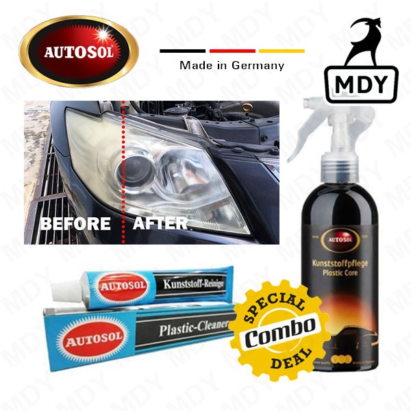 [Combo] น้ํายาทําความสะอาดพลาสติก Autosol และ Autosol Plastic Care - โคมไฟหัวทําความสะอาดภายในทําควา