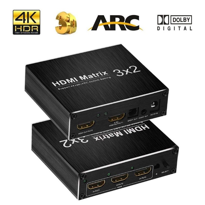 4K HDMI Matrix ARC HDR HDMI Switch Switcher with Remote Control 3 In 2