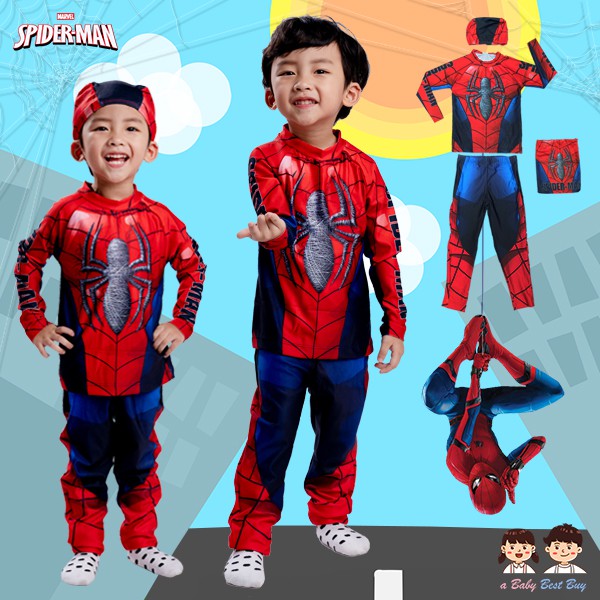ชุดว่ายน้ำเด็กผู้ชาย Spider-Man เสื้อแขนยาว กางเกงขายาว มาพร้อมหมวกว่ายน้ำและถุงผ้า สุดเท่ห์ ใส่สบาย