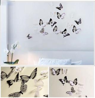 18 ชิ้น 3D Decals รูปผีเสื้อตู้เย็นสติ๊กเกอร์ติดผนังห้อง DIY Art