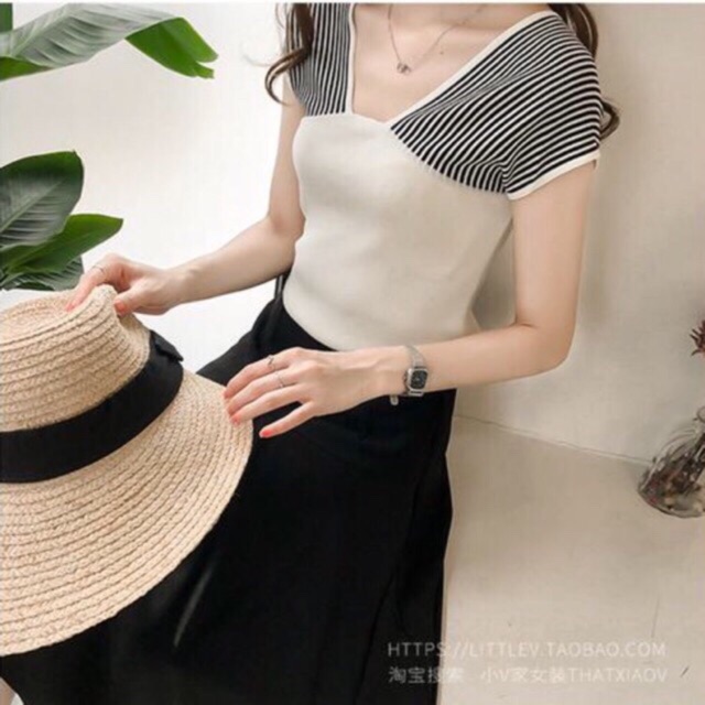 Used🔰 เสื้อไหมพรมคอวี ทรงแขนตัด