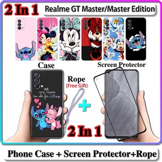 2 IN 1 เคส Realme GT Master GT Master Edition พร้อมกระจกนิรภัยกันรอยหน้าจอโค้ง เซรามิค ลาย Stich และ Minnie