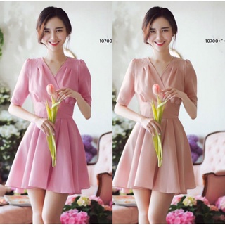 J10700 Dress เดรส ชีฟอง แขนศอก คอวีไขว้ + สายผูกเอว Chiffon dress, elbow sleeves, cross V-neck + waist tie