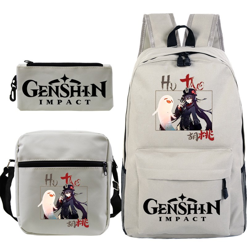 Genshin Impact Hu Tao กระเป๋าสะพายหลัง กระนักเรียน าสะพายไหล่ กระเป๋าดินสอ สามชิ้น