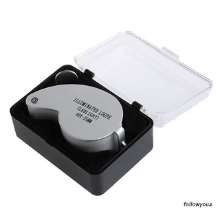 folღ 40X 25mm Metal Cover Jewellery Loupe Eye Hand Magnifier Glass Lens LED Light Hot