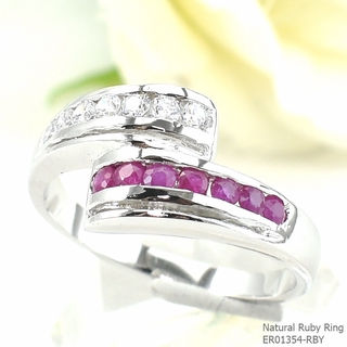 SKJewelryFactory แหวนพลอยทับทิมแท้ แหวนแถวไขว้ ดีไซน์ทันสมัย ตัวเรือนเงินแท้ ER01354-RBY