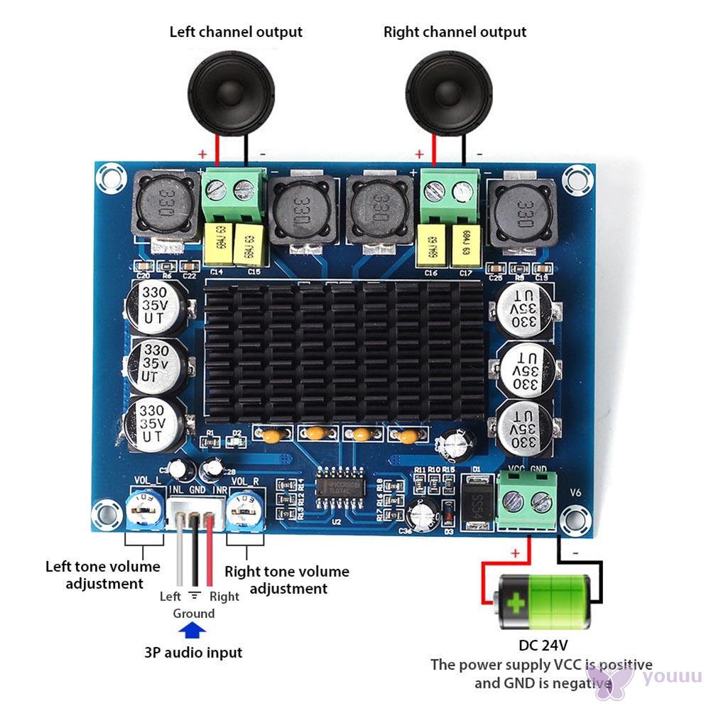 you tpa 3116 d 2 dual - channel แผ่นบอร์ดโมดูลขยายเสียงสเตอริโอพลังงานสูง 2x120 w xh - m 543