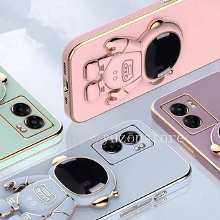 New Phone Case เคส OPPO Find X5 Pro A77 5G A57 A96 A76 4G เคสโทรศัพท Protective Casing with Cool Astronaut Holser Stand Electroplating Soft TPU Phone Back Cover