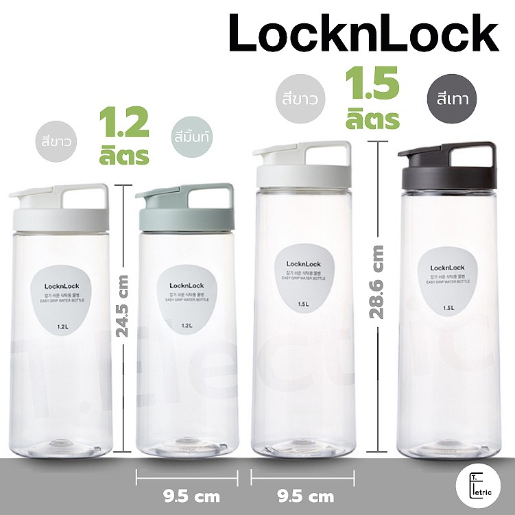 🔥 LocknLock กระบอกน้ำ ขวดน้ำมินิมอลมีหูจับ Easy Grip Water Bottle 1.2 ลิตร HAP813 / 1.5 L. HAP814 ขวดน้ำพกพา