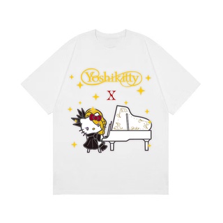 เสื้อยืดโอเวอร์ไซส์เสื้อยืดแขนสั้น ผ้าฝ้าย พิมพ์ลาย LeftOVEr YOSHIKI HELLOKITTY XJAPAN สําหรับผู้ชายS-3XL