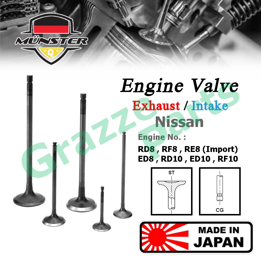 (4pc) วาล์วเครื่องยนต์ Münster EX (50.0mm) / IN (60.0mm) Nissan UD 14.3 V8 RD8 RF8 RE8 (นําเข้า) ED8