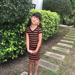 Leeya ชุดเดรสเด็กผู้หญิง Oxford  ชุดเดรสเด็กผู้หญิงทรงรัดรูป แขนกุด dress girls top