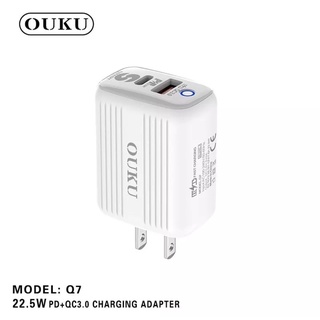 OUKU Q7 หัวชาร์จ 2 พอร์ต รองรับ USB-C และ USB-A ชาร์จเร็ว PD+QC3.0 /22.5W Charginq Adapter