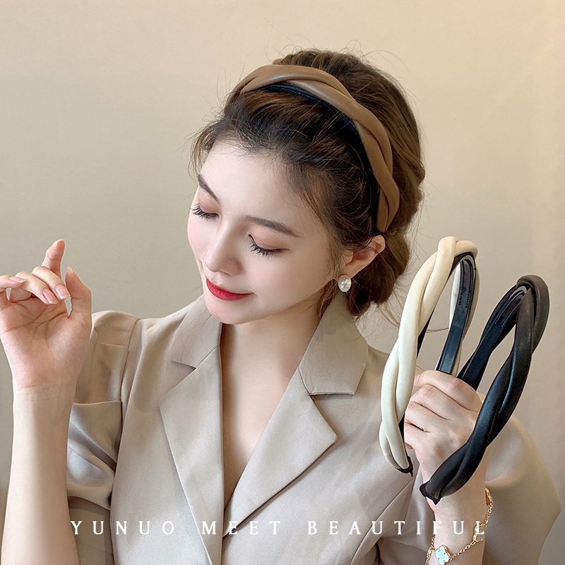 ที่คาดผมหนัง PU แบบบิด สีแดง พร้อมฟัน กันลื่น กิ๊บติดผม สําหรับผู้หญิง เด็กผู้หญิง