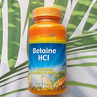 บีเทน ไฮโดรคลอไรด์ ลดกรด อาหารไม่ย่อย Betaine HCL with Pepsin For Digestive Support 90 Tablets (Thompson®)