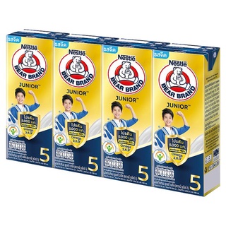 ✨นาทีทอง✨ ตราหมี จูเนียร์ 5 ผลิตภัณฑ์นมยูเอชที รสจืด 180มล. x 4 กล่อง Bear Brand Junior 5 UHT Plain Flavoured Milk Produ