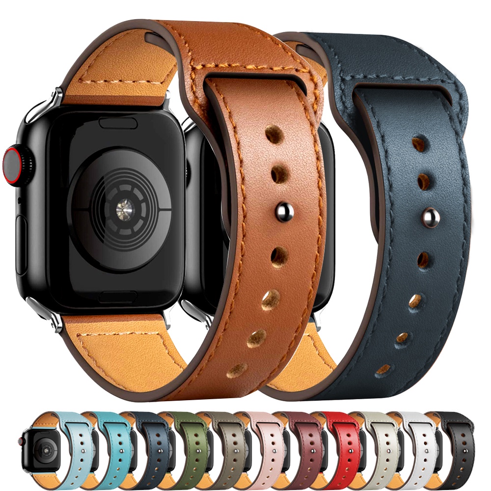 สายนาฬิกาข้อมือสายหนัง สําหรับ Apple Watch Band 45มม. 44 มม. 41มม. 40 มม. 42 มม. 38 มม. 44 มม. อุปกรณ์เสริม Iwatch Series 7 SE 6 5 4 3 2 1