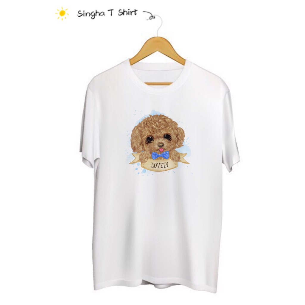 SINGHA T-Shirt เสื้อยืดกสรีนลายน้องหมา Poodle Face