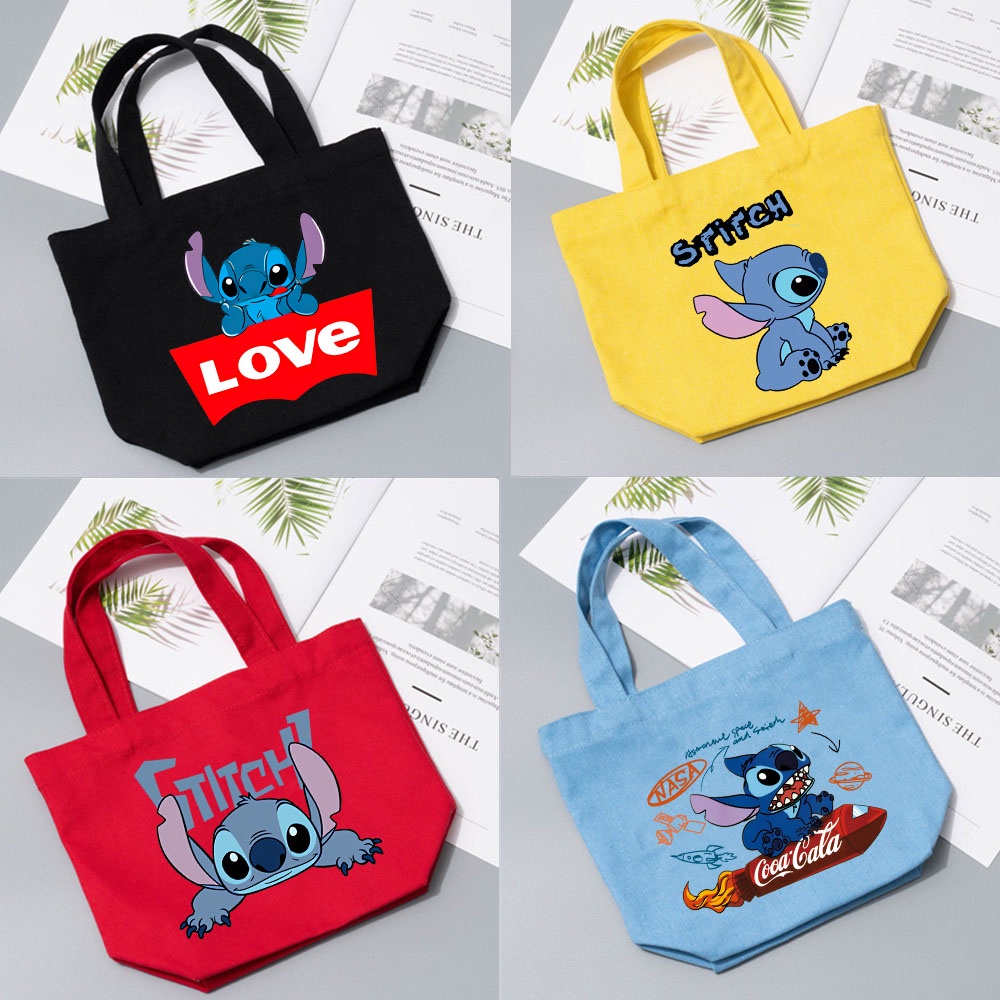 กระเป๋าถือ กระเป๋านักเรียน ผ้าแคนวาส ลาย Stitch น่ารัก ใส่กล่องอาหารกลางวัน สําหรับคุณแม่ และเด็กนักเรียน