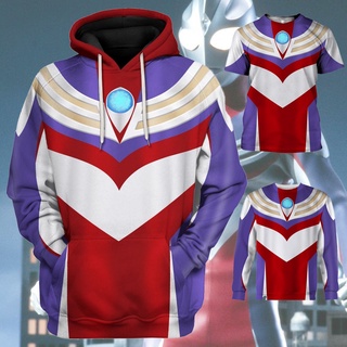 【Customfashion】เสื้อแจ็กเก็ตกันหนาว แขนยาว มีฮู้ด พิมพ์ลาย ultraman three hoodie 3D สไตล์ญี่ปุ่น สําหรับเด็ก