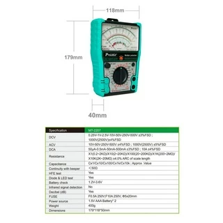 PRO'S KIT (TAIWAN) MT-2207 มัลติมิเตอร์ คุณภาพเยี่ยม สเปคดี วัดคาปาได้ มาตรฐาน iso9001 / IEC ของแท้ 100%