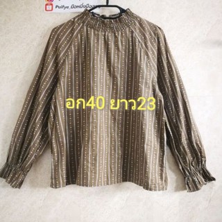 มือ2 เสื้อแฟชั่นคอปีนผ้า​คอตตอน​ ขนาด​ตาม​รูป​