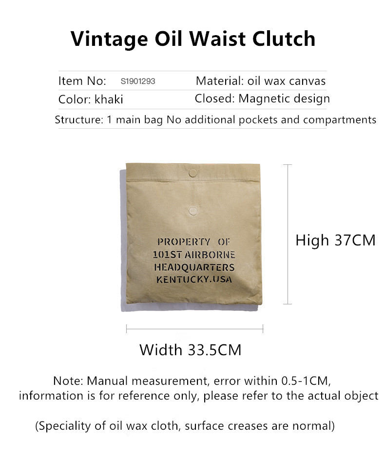 Maden brand men's gentleman simple handbag American retro military style oil wax canvas handbag khaki casual 8oz cotton handmade printing bag