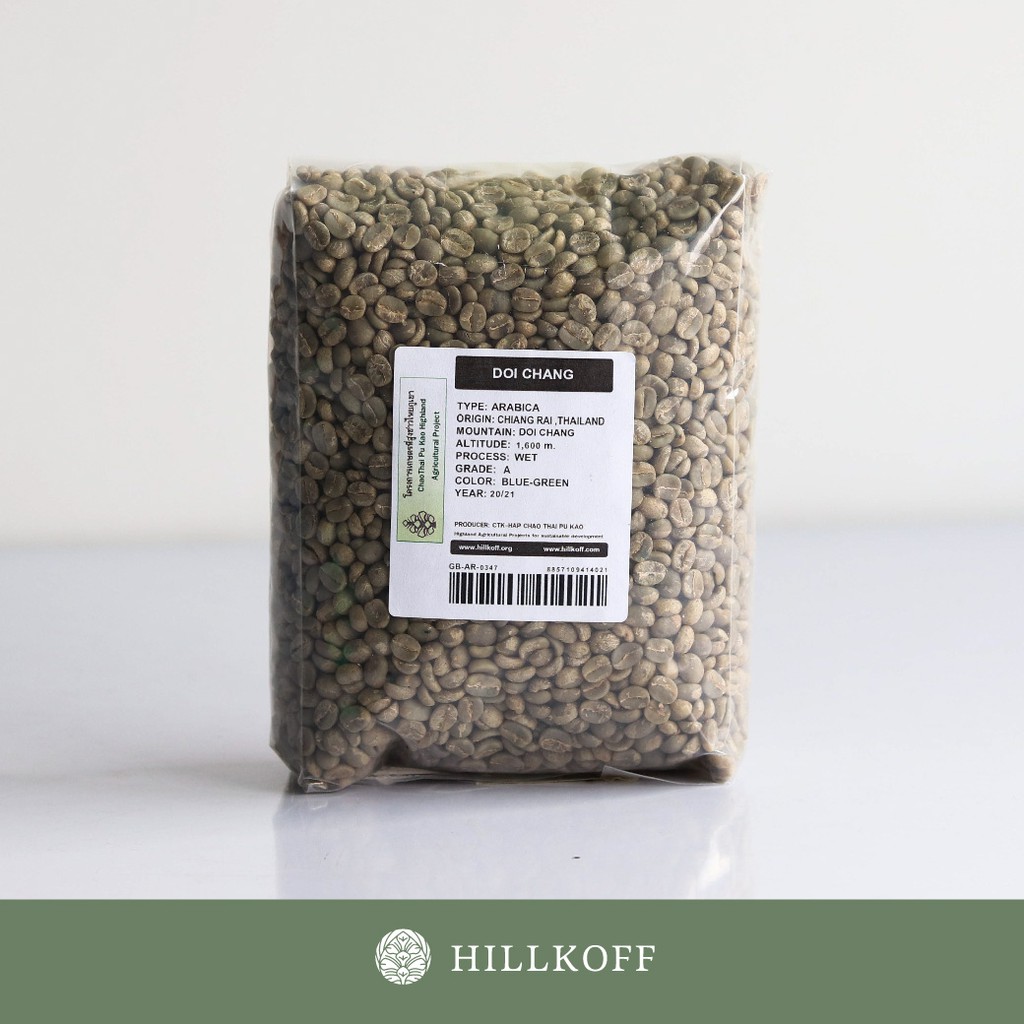 Hillkoff : เมล็ดกาแฟสาร พร้อมคั่ว!! Green Beans Wet 25/26 :Arabica Doi Chang A 1 Kg เมล็ดกาแฟดิบ สารกาแฟ ดอยช้าง