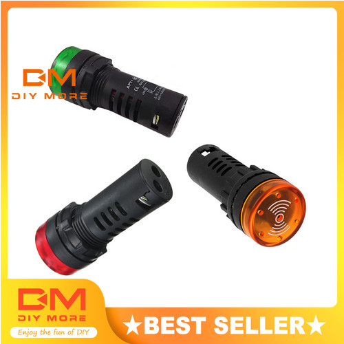 Diymore | Ad16-22sm DC 12V 24V 110V 220V ไฟ LED Flash Alarm Buzzer ไฟสัญญาณ LED ไฟเตือนสีแดงสีเขียวสีเหลือง