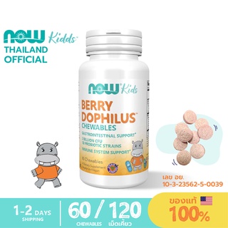 Now Kids โปรไบโอติกเด็ก (60/120 เม็ดเคี้ยวรสเบอร์รี่) Probiotic Berry Dophilus, Kids, 2 Billion