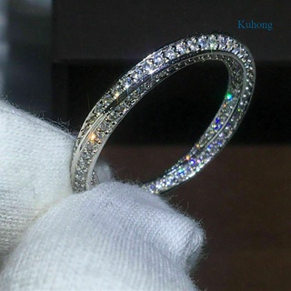 Kuhong แหวนแต่งงานเงินแท้ 925 5A Cubic Zirconia แฟชั่นสไตล์วินเทจ