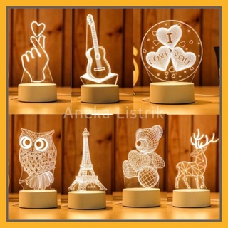 LAMPU HIAS LED 3D / LAMPU TIDUR HIAS DIMENSI 3 WARNA PUTIH KUNING WARMWHITE LAMPU 3D LED KACA TRANSPARAN HIASAN PAJANGAN TUMBLR KAMAR TIDUR AESTHETIC
