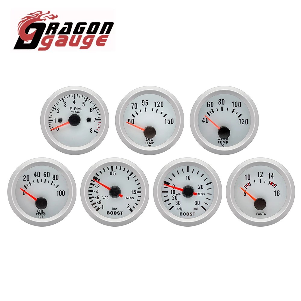 มังกร GAUGE 52 มม. Tachometer RPM อุณหภูมิน้ําน้ํามันอุณหภูมิน้ํามันความดันโวลต์มิเตอร์สูญญากาศ Boost Gauge PSI/BAR รถ Gauge Fit สําหรับ 12V รถ