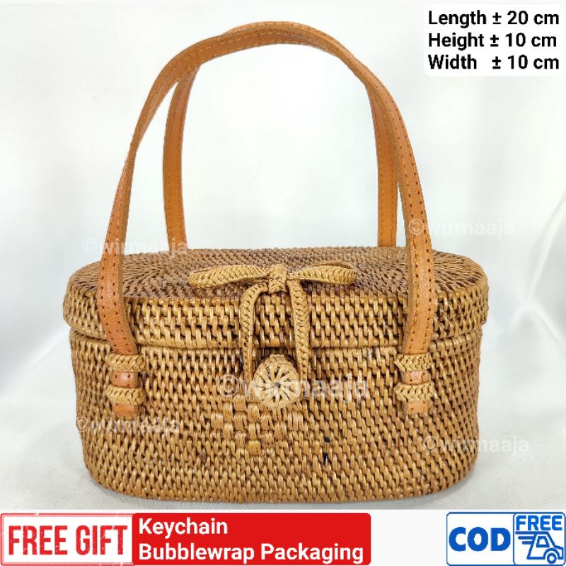 กระเป๋าหวาย Ate แบบเต็ม รุ่น Gandek Ribbon กระเป๋าถือ / ที่วางดอกไม้สวดมนต์