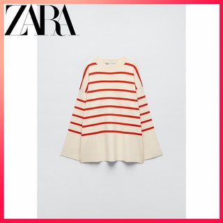 Zara เสื้อกันหนาว ผ้าถัก ทรงหลวม ลายทาง แฟชั่นฤดูใบไม้ร่วง สําหรับผู้หญิง