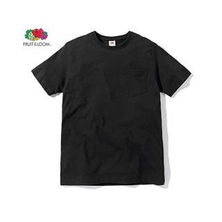 Fruit of The Loom® Classic Premium Black เสื้อยืดแขนสั้นมีกระเป๋า - ดำ