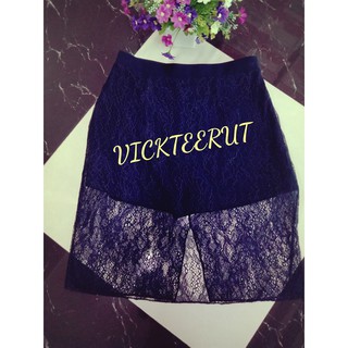 กระโปรงลายลูกไม้สีกรมท่าVICKTEERUT