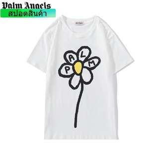 Original Palm Angels T-shirt fresh and simple flowers pure cotton short-sleeved men and women the same style  คอกลม