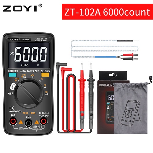 ZOYI ZT-102A 6000 นับมัลติมิเตอร์แบบดิจิตอล TRMS Backlight AC/DC แอมป์มิเตอร์โวลต์มิเตอร์ Ohm แบบพกพ