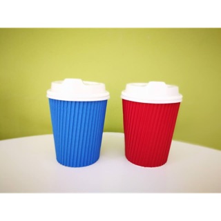 Promotion!! แก้วกระดาษ Red/Blue ripple wall paper cup with white lid 8oz