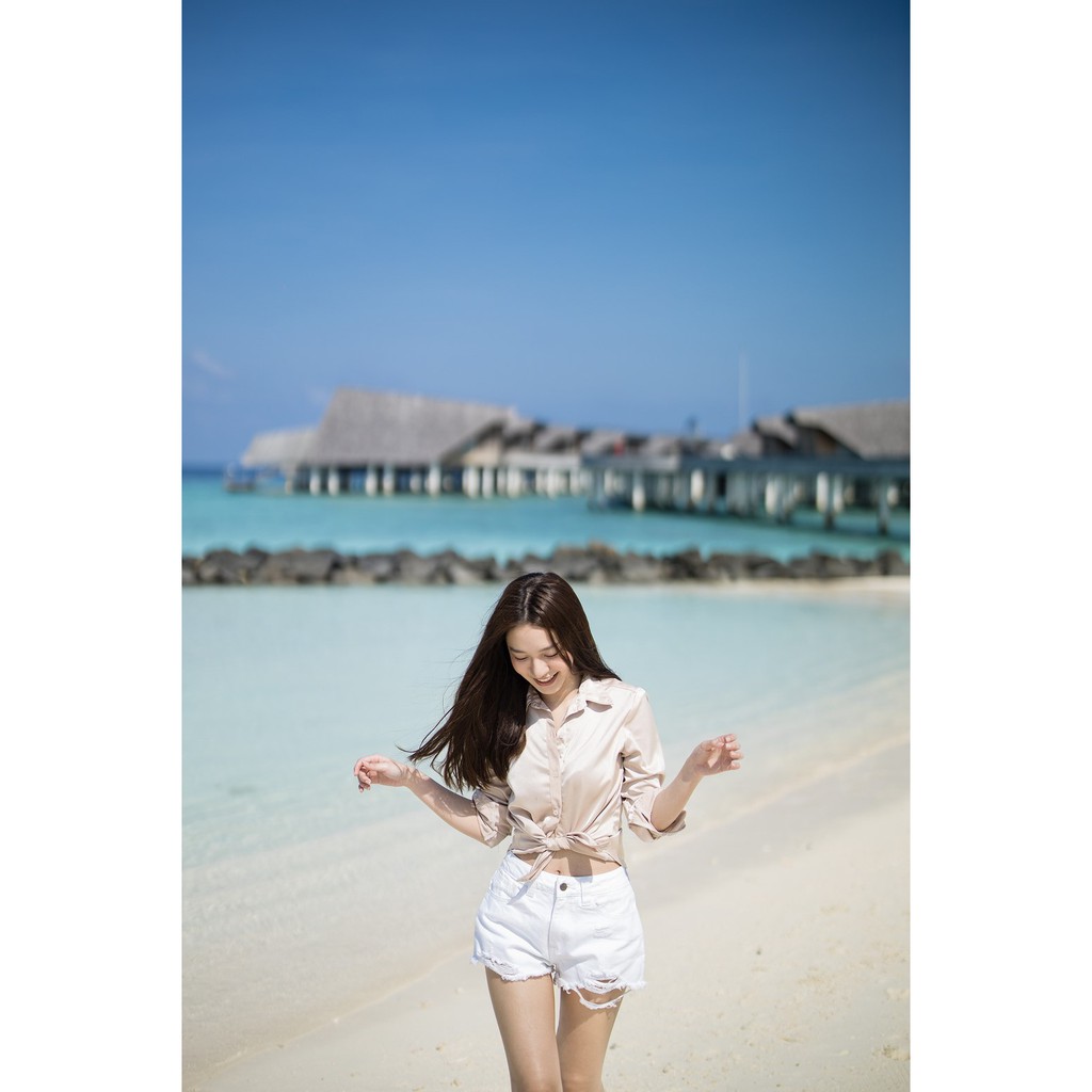 GENEDENIM กางเกงขาสั้น เอวสูง สีขาว (ยาว 11.5") EMMA WHITE