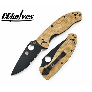 มีดพับ Spyderco Tenacious Lightweight Black Combo Blade, Tan FRN Handles (C122PSTNBK)