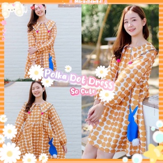 Polka Dot Dress เดรสลายจุดใหญ่ คอบัว แต่งน้องกระต่าย เดรสทรงใหญ่oversize น่ารักมาก เดรสฟรุ้งฟริ้ง เดรสงานป้าย