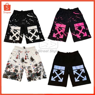 กางเกงขาสั้น offwhite shorts 💟ลายสะบัดสี หินอ่อน 💟 มีครบเซท เสื้อกางเกง ในร้านค้า